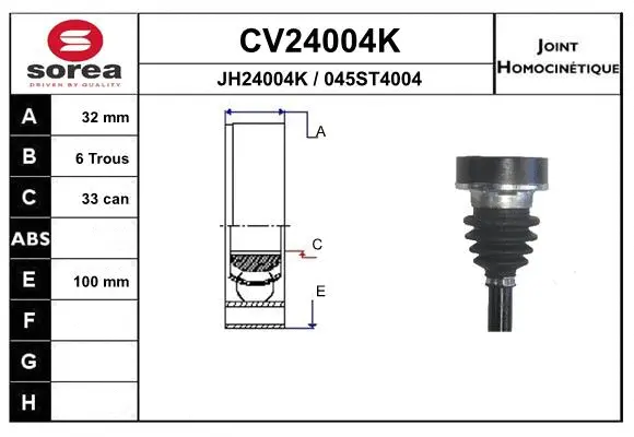 Jeu de joints, arbre de transmission EAI CV24004K
