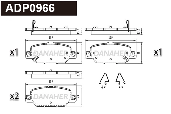 Kit de plaquettes de frein, frein à disque DANAHER ADP0966