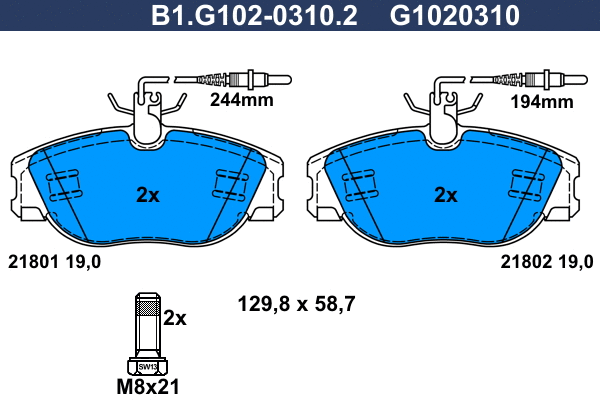 Kit de plaquettes de frein, frein à disque GALFER B1.G102-0310.2