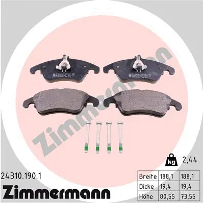 Kit de plaquettes de frein, frein à disque ZIMMERMANN 24310.190.1
