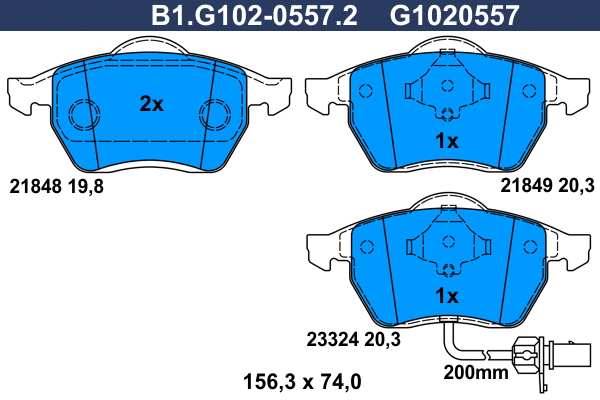 Kit de plaquettes de frein, frein à disque GALFER B1.G102-0557.2
