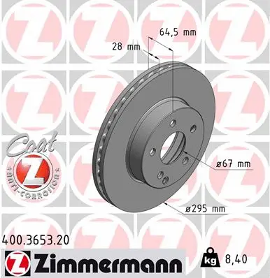 Disque de frein ZIMMERMANN 400.3653.20