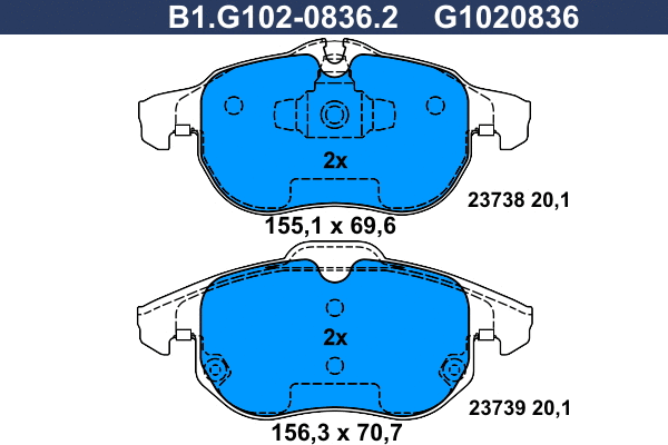 Kit de plaquettes de frein, frein à disque GALFER B1.G102-0836.2