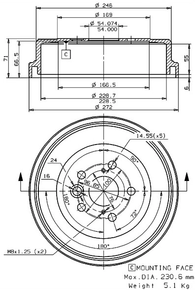 Tambour de frein VILLAR 627.0201