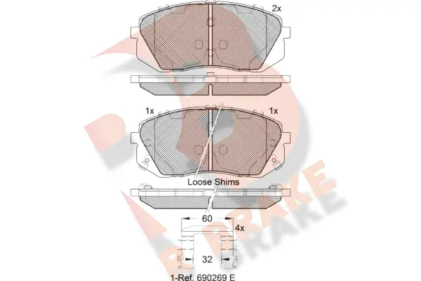 Kit de plaquettes de frein, frein à disque R BRAKE RB1826-201