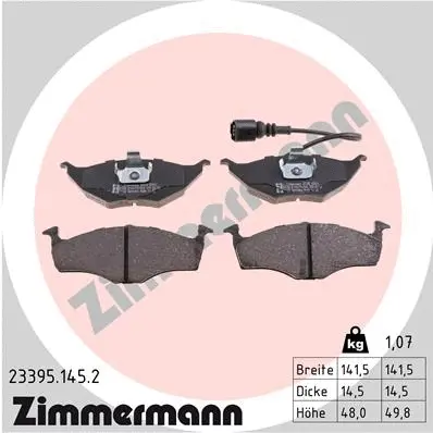 Kit de plaquettes de frein, frein à disque ZIMMERMANN 23395.145.2