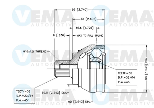 Jeu de joints, arbre de transmission VEMA 18560
