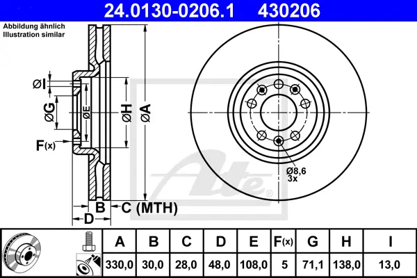 Disque de frein ATE-APAC 24.0130-0206.1