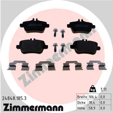 Kit de plaquettes de frein, frein à disque ZIMMERMANN 24848.185.3