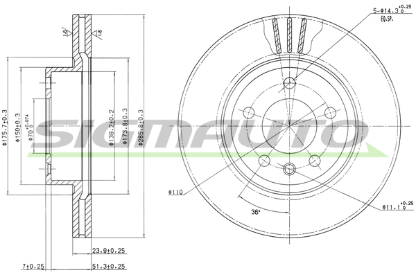 Disque de frein SIGMAUTO DBA697V