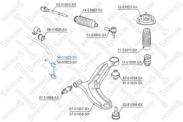 Entretoise/tige, stabilisateur STELLOX 56-51022-SX