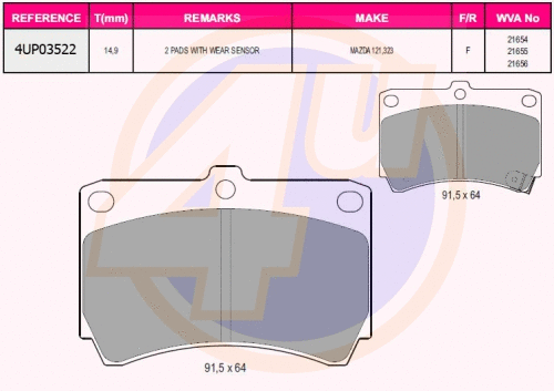 Kit de plaquettes de frein, frein à disque 4u 4UP03522