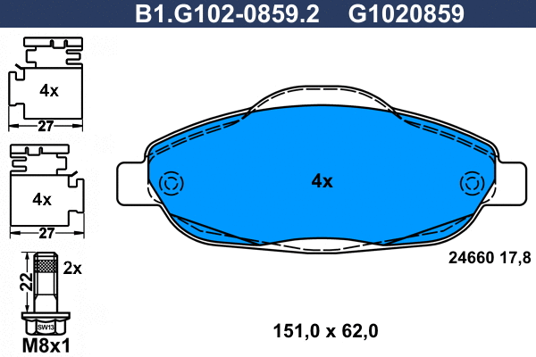 Kit de plaquettes de frein, frein à disque GALFER B1.G102-0859.2