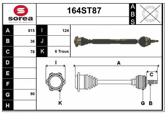 Arbre de transmission STARTCAR 164ST87
