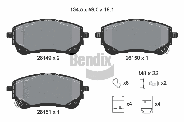 Kit de plaquettes de frein, frein à disque BENDIX Braking BPD2477