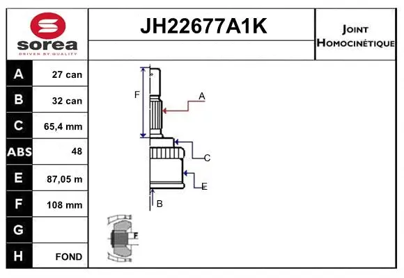 Jeu de joints, arbre de transmission SNRA JH22677A1K