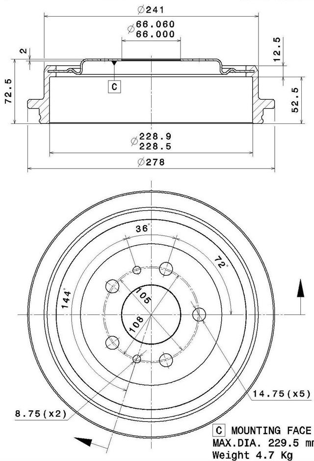 Tambour de frein VILLAR 627.0271