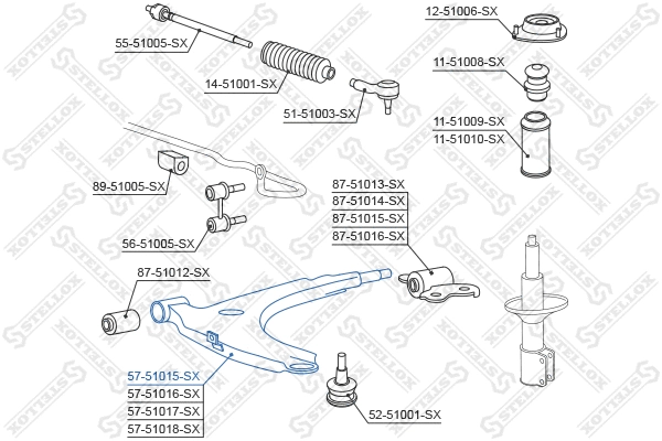 Bras de liaison, suspension de roue STELLOX 57-51015-SX
