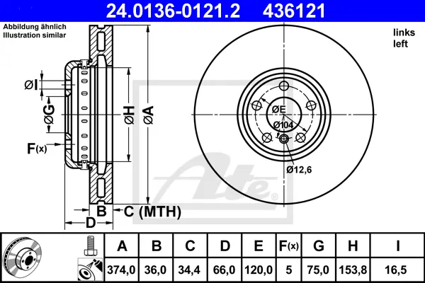 Disque de frein ATE-APAC 24.0136-0121.2