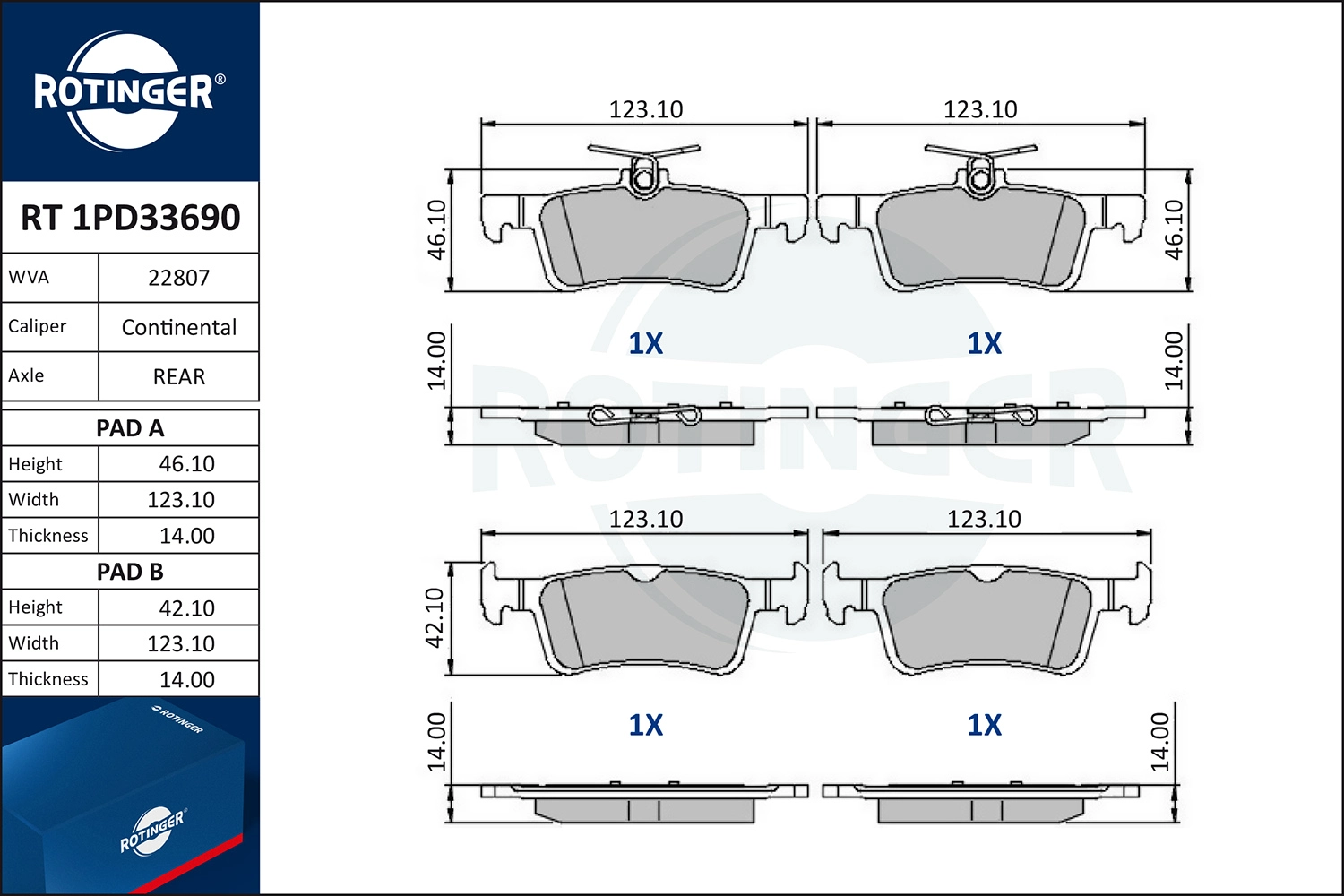 Kit de plaquettes de frein, frein à disque ROTINGER RT 1PD33690
