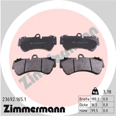 Kit de plaquettes de frein, frein à disque ZIMMERMANN 23692.165.1