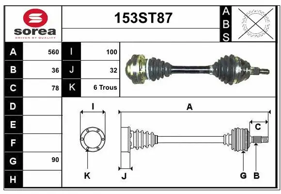 Arbre de transmission STARTCAR 153ST87