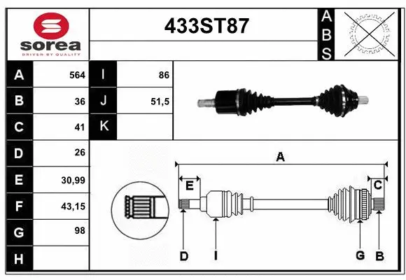 Arbre de transmission STARTCAR 433ST87
