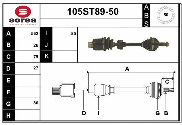 Arbre de transmission STARTCAR 105ST89-50
