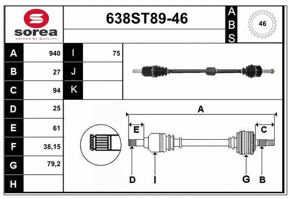 Arbre de transmission STARTCAR 638ST89-46