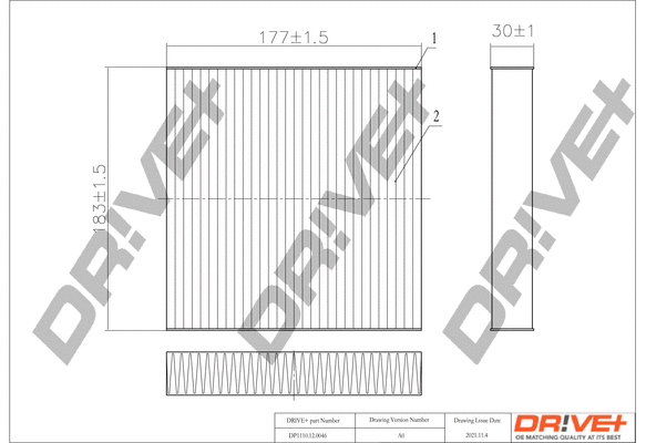 Filtre, air de l'habitacle Dr!ve+ DP1110.12.0046
