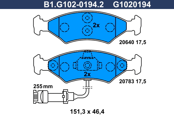 Kit de plaquettes de frein, frein à disque GALFER B1.G102-0194.2