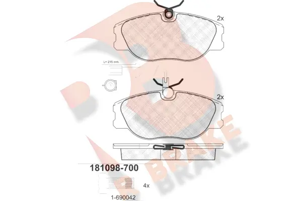 Kit de plaquettes de frein, frein à disque R BRAKE RB1098-700
