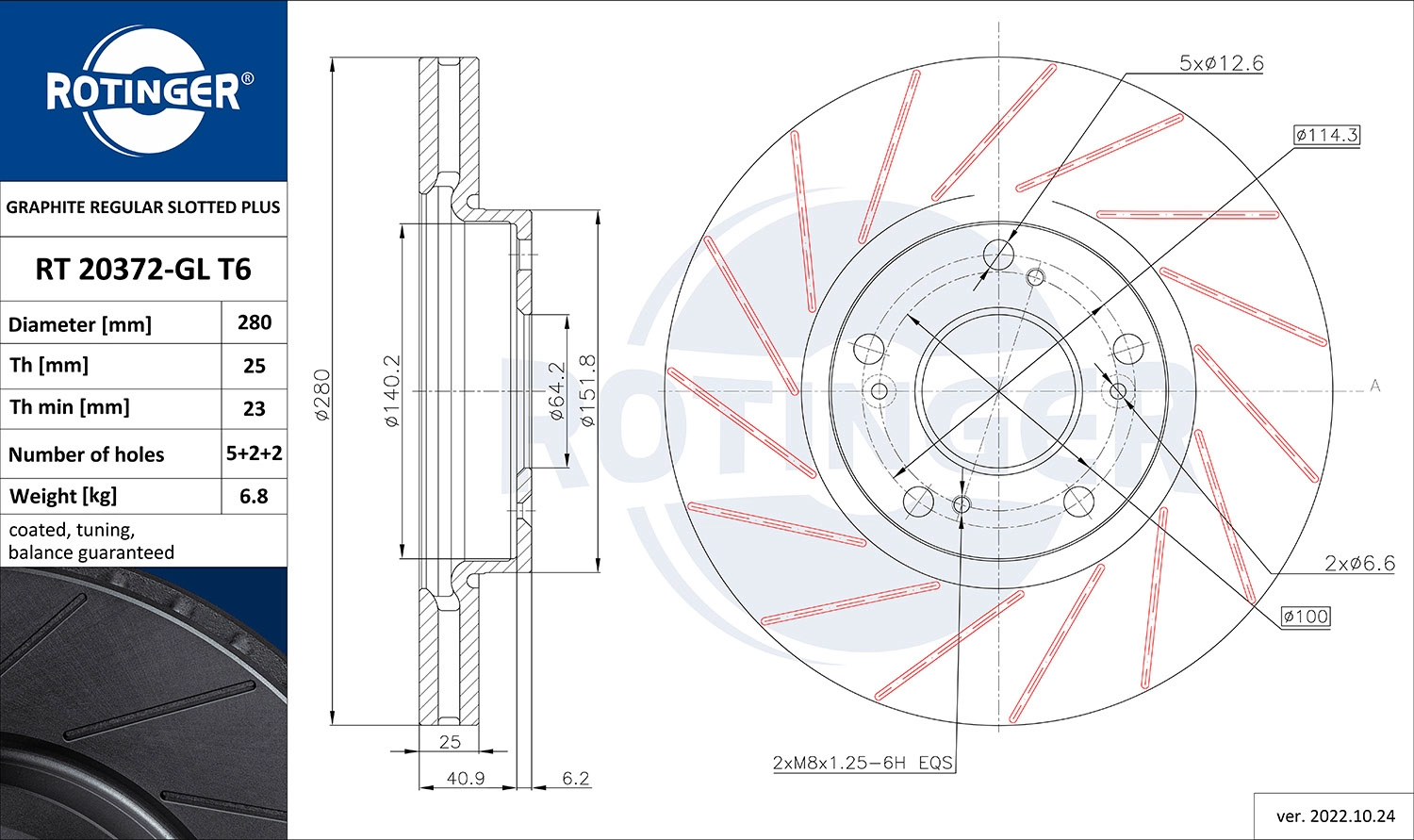 Disque de frein ROTINGER RT 20372-GL T6