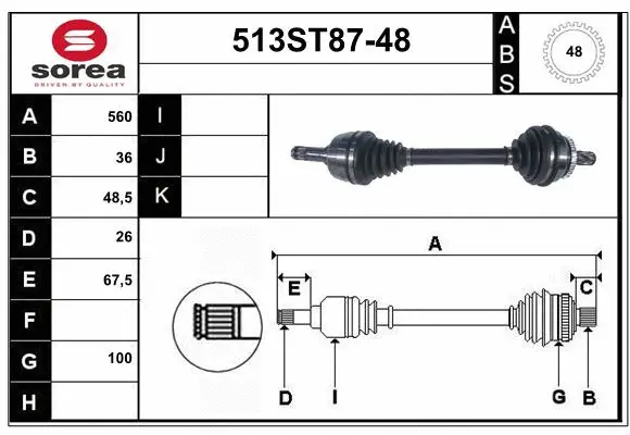 Arbre de transmission STARTCAR 513ST87-48