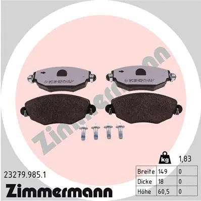Kit de plaquettes de frein, frein à disque ZIMMERMANN 23279.985.1