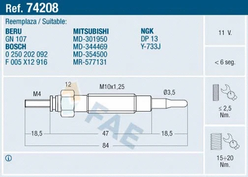 Bougie de préchauffage FAE 74208