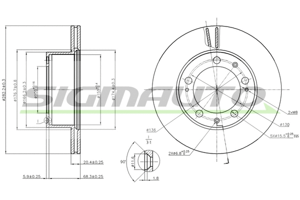 Disque de frein SIGMAUTO DBA616V