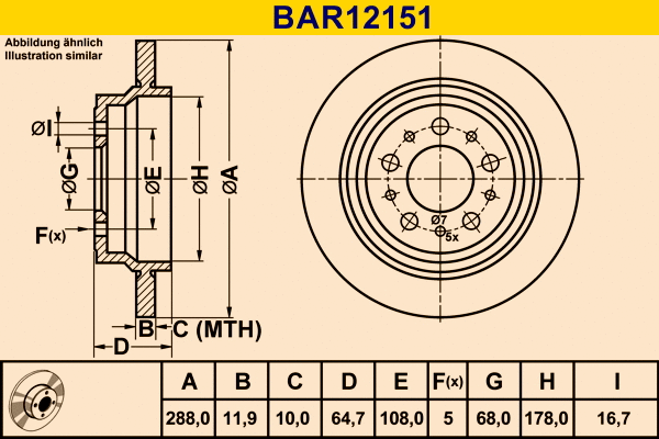 Disque de frein BARUM BAR12151