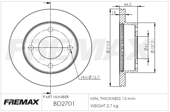 Disque de frein FREMAX BD-2701
