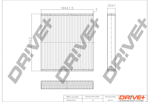 Filtre, air de l'habitacle Dr!ve+ DP1110.12.0073