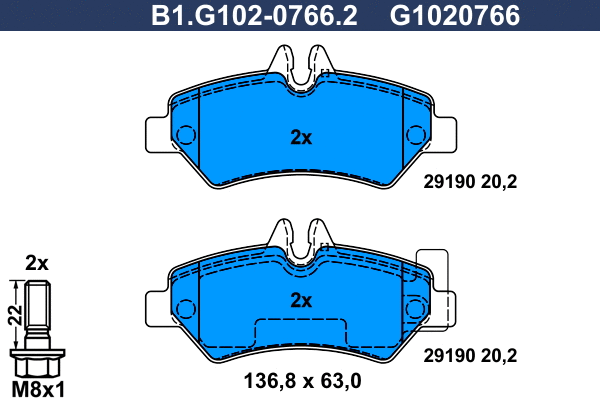 Kit de plaquettes de frein, frein à disque GALFER B1.G102-0766.2