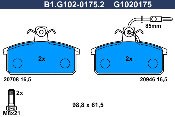 Kit de plaquettes de frein, frein à disque GALFER B1.G102-0175.2