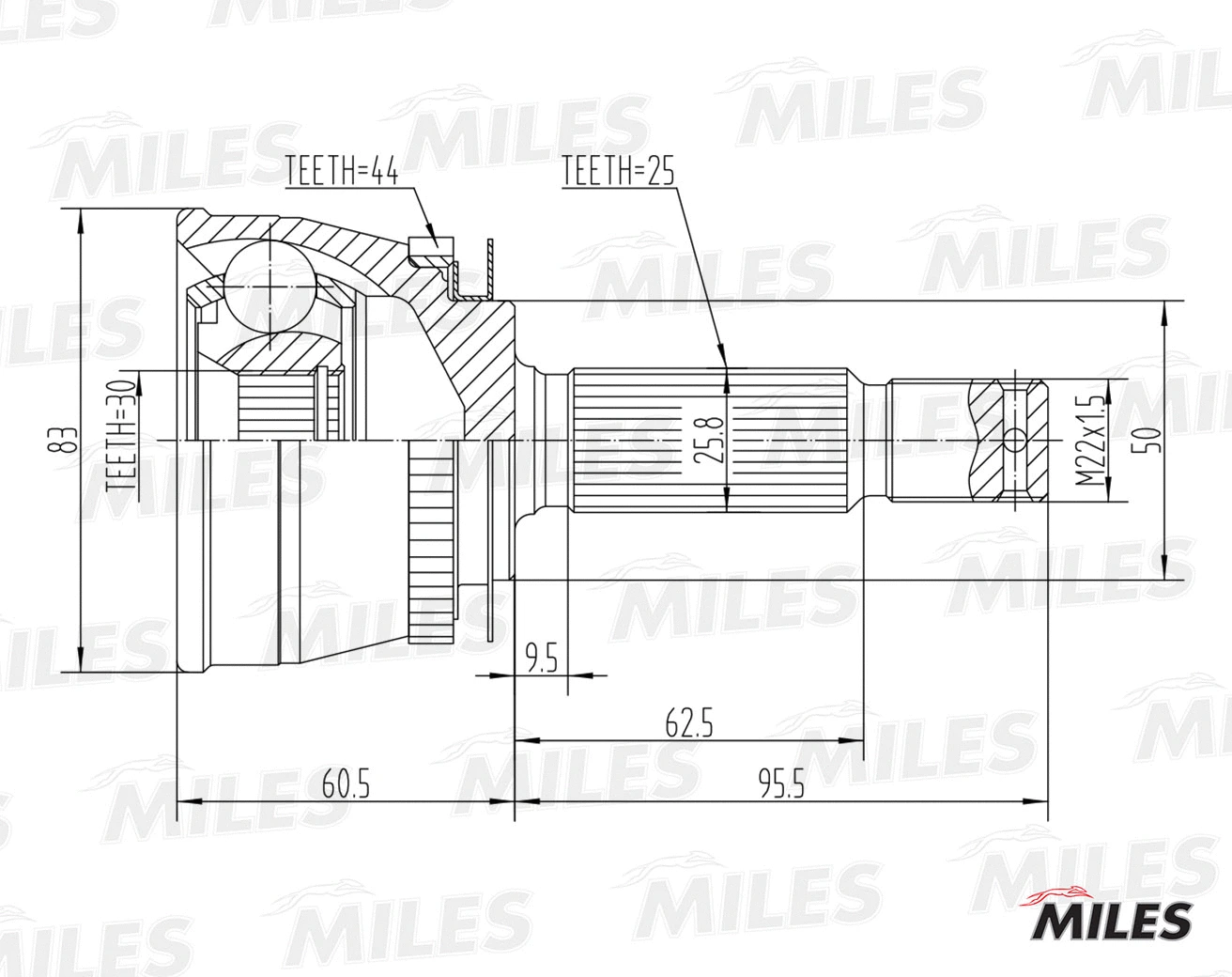Jeu de joints, arbre de transmission MILES GA20572