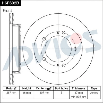 Disque de frein ADVICS H6F602B