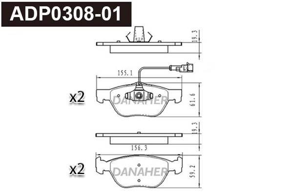 Kit de plaquettes de frein, frein à disque DANAHER ADP0308-01