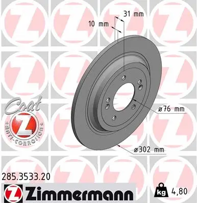 Disque de frein ZIMMERMANN 285.3533.20