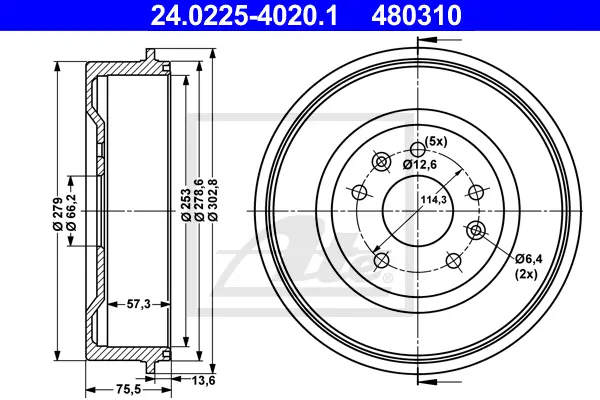 Tambour de frein ATE-APAC 24.0225-4020.1
