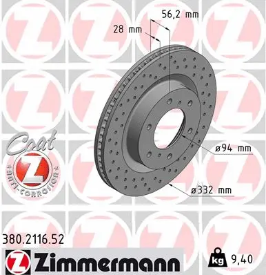 Disque de frein ZIMMERMANN 380.2116.52