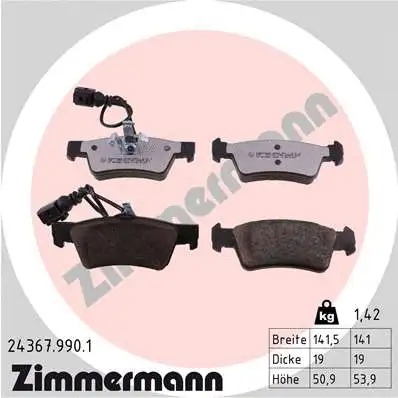 Kit de plaquettes de frein, frein à disque ZIMMERMANN 24367.990.1