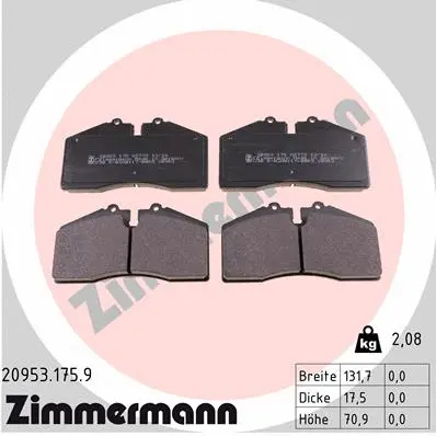 Kit de plaquettes de frein, frein à disque ZIMMERMANN 20953.175.9